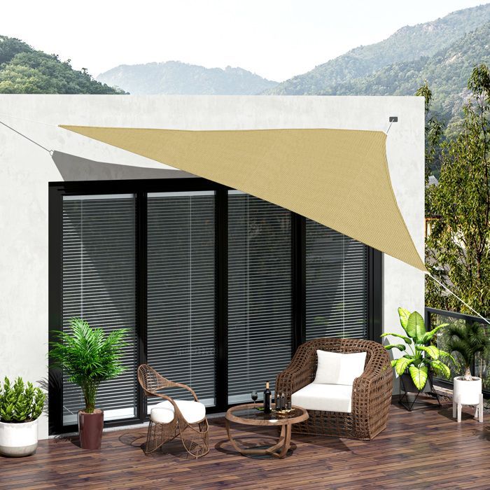 Vela de sombra - Outsunny - gran tamaño triangular 4x4x4 m, alta densidad, resistente a los rayos UV - PE - arena