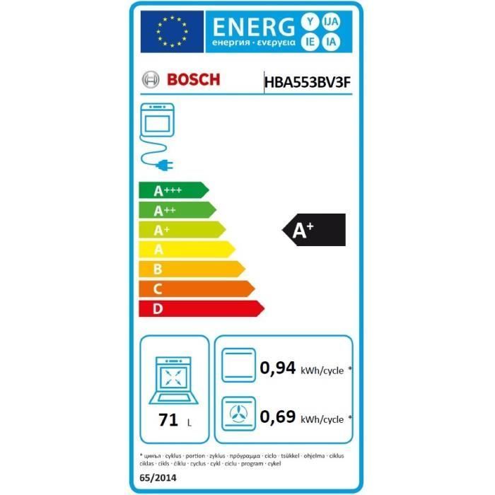 Ecoclean built-in oven - BOSCH SER4 - HBA553BV3F - White - 71 L - Energy class A+ - 59.5 x 59.4 x 54.8 cm