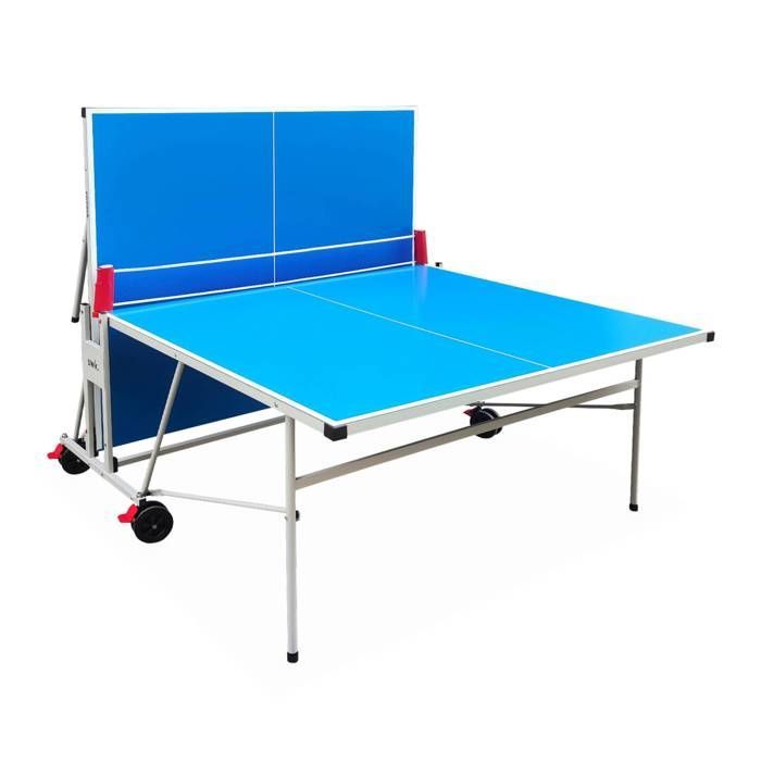 Tavolo da ping pong blu da esterno con 2 racchette e 3 palline