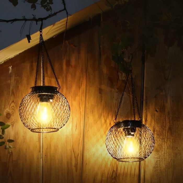 Outdoor Solar Lantern IP65 - 2 Hanging Metal Lights - Garden, Courtyard, Balcony - Energy Efficient Decoration A+++