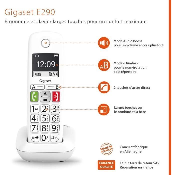 Teléfono inalámbrico Gigaset E290 Duo - Blanco - Pantalla grande - Botones grandes - Mejora de audio