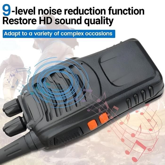 Walkie-talkies, 4 unidades, 16 canales, función de linterna, aptos para uso en exteriores, color negro.