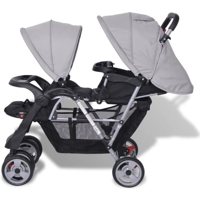 Combination Stroller - Lightweight Travel Stroller - Double Stroller Steel - Grey and Black