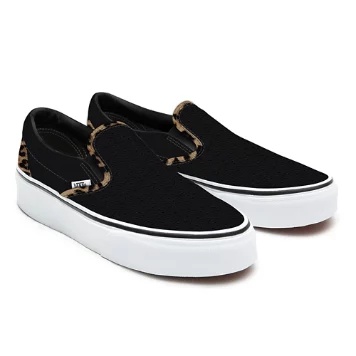 Black Leather Leopard Slip-On Platform personalizzate