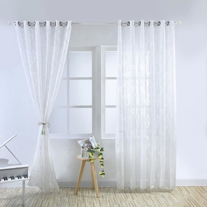 Juego de 2 cortinas transparentes - Decoración del hogar - 100 x 250 cm - Blanco