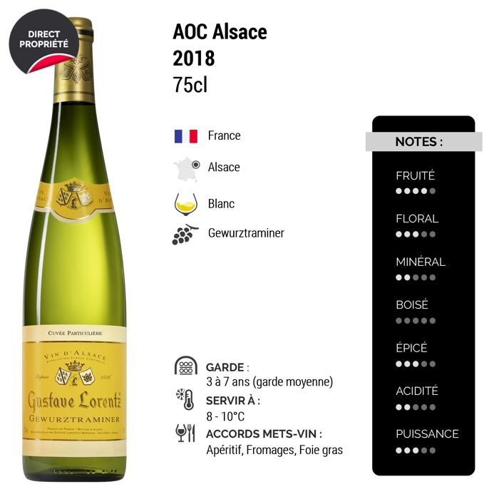 Gustave Lorentz Alsace Gewurztraminer Cuvée Particulière 2018 - Vin Blanc d' Alsace (3x75cl)