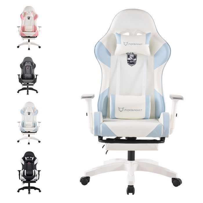 FOXSPORT-fauteuil gaming-Chaise de jeu ergonomique-Avec repose-pieds-Réglable en hauteur-Chevalier de la lune-charge 200KG-Bleu