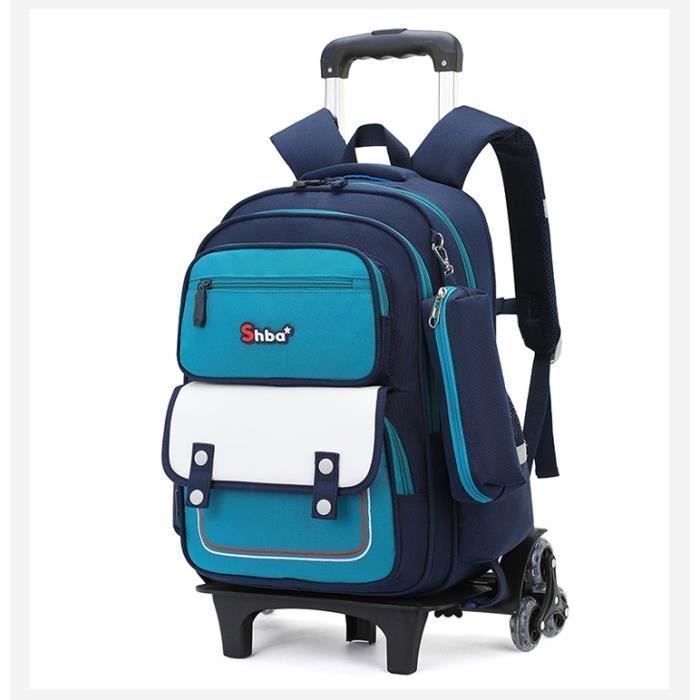 Mochila escolar con ruedas - 6 ruedas - Nylon impermeable - Mochila infantil - Azul PZCC