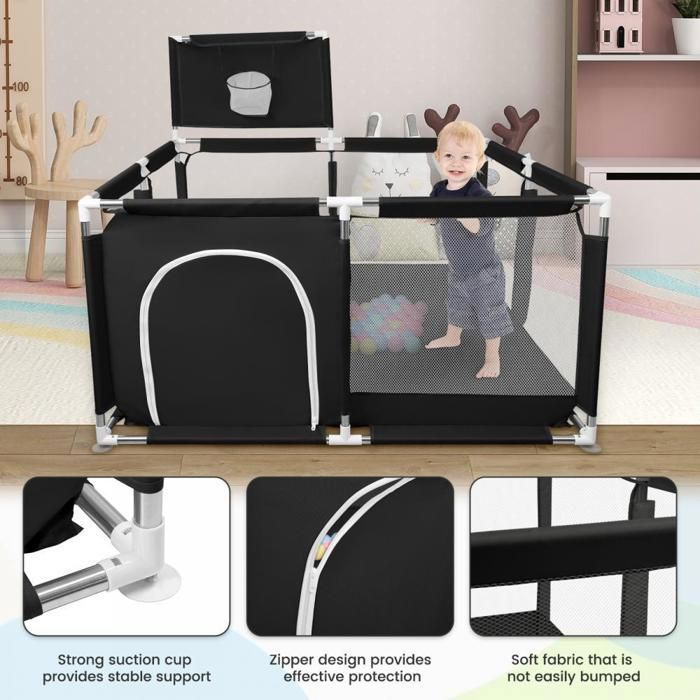 Parque infantil XUANYU - Con ventosas + puerta con cremallera + pelotas de juego - Parque infantil para interior y exterior - Negro