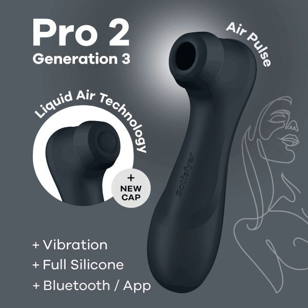 Satisfyer Pro 2, sukupolvi 3, musta, nestemäisellä ilmalla varustettu sovellus