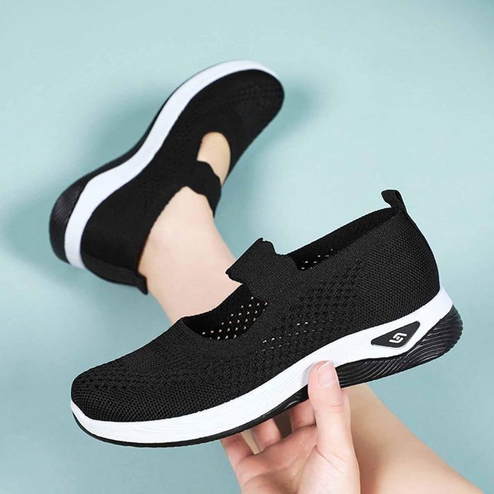 Zapatos ortopédicos para mujer, no son zapatillas sin cordones, zapatos ligeros de plataforma ortopédica para caminar, color negro.