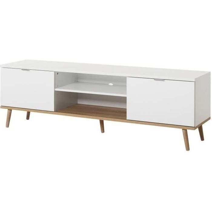GÖTEBORG Scandinavian TV unit - White - 2 Doors - W 160 x D 40 x H 50 cm
