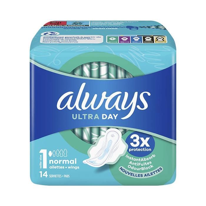 Always Ultra Normal Sanitary Pads with Wings, 14 Count