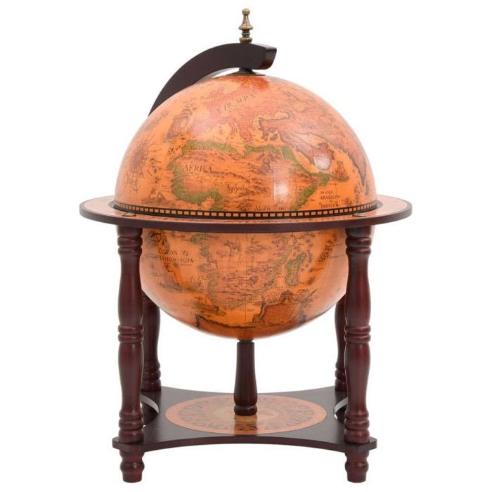 Botellero de bar con forma de globo, color marrón, madera maciza de eucalipto.