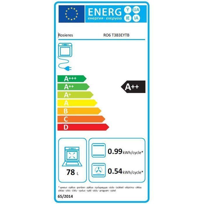 Horno empotrable - Pirólisis + Hidrólisis - ROSIERES - RO6 T3B3EYTB - Negro - Puerta fría - 78L - Fácil vapor