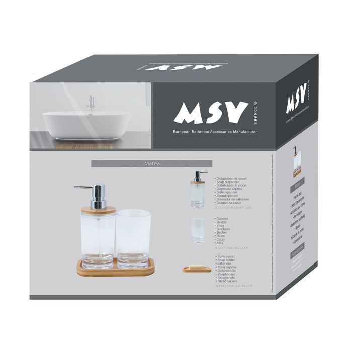 Juego de accesorios de baño MATEA transparente MSV de 3 piezas