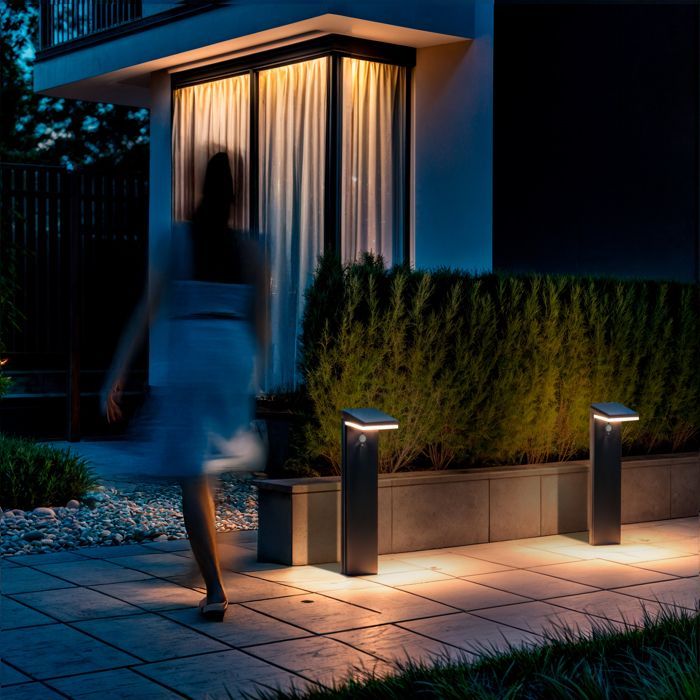 Lampada solare a LED da esterno Edwan Black, in alluminio, da 50 cm, con sensore di movimento.