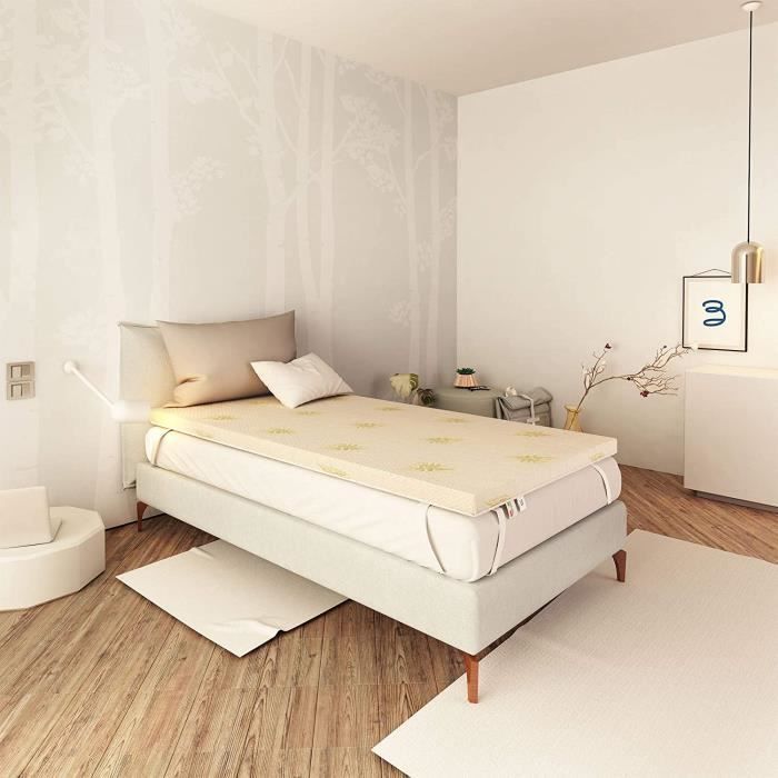 Surmatelas 70x190 cm-Epaisseur 3 cm- Mémoire de Forme ultra frais et respirant- Dehoussable Aloe Vera