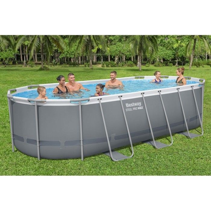 Piscina Tubular Oval Bestway Steel Pro Max para Instalação Acima do Solo, 549 x 274 x 122 cm, Cinza (Acessórios Não Inclusos)