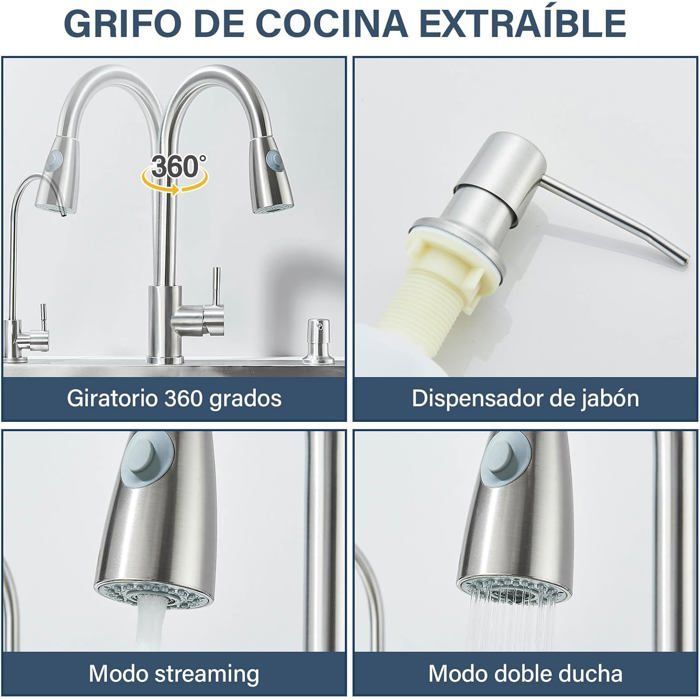 Lavello da cucina in acciaio inox, 1 vasca, vasca singola, vasca grande, dispenser di sapone, cestello scolapiatti (55 * 45 cm)