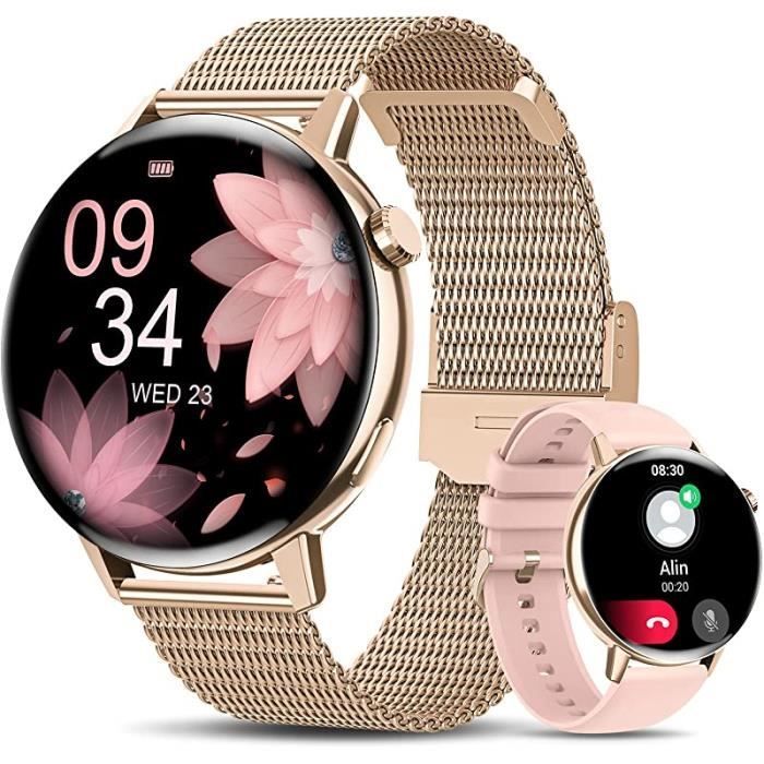 Montre Connectée Femme, avec Appels Numérotation, 1.32 HD, Fonction FéminineFréquence Cardiaque20 Modes or rose