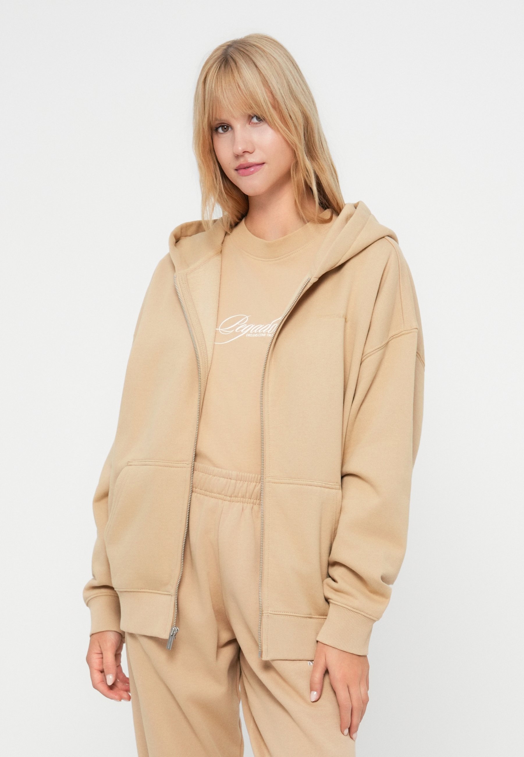Sweat-shirt zippé Pegador RAMIRA OVERSIZED - coloris cappuccino délavé
