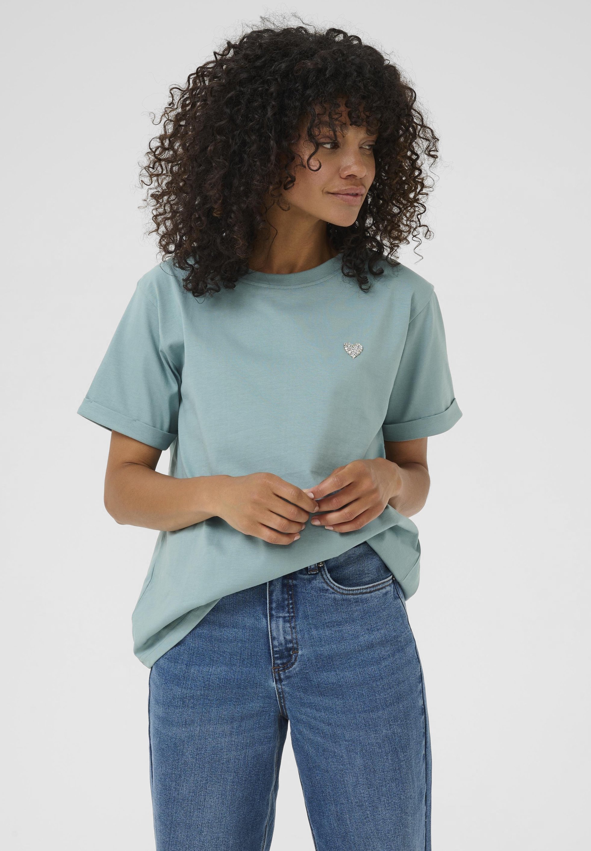 Kaffe KAEMILY - T-shirt met print - traliewerk met zilveren hart