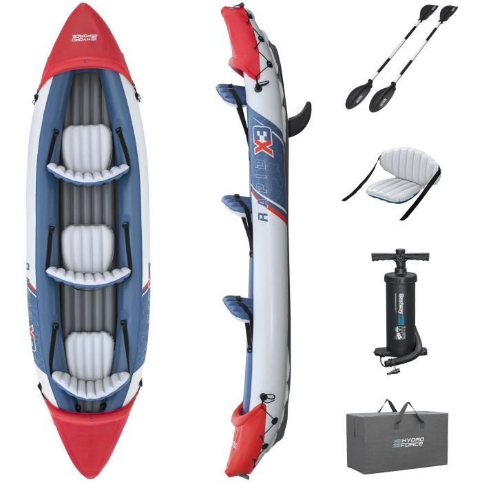 Kayak hinchable - BESTWAY - 65132 - Rapid X3 Hydro-Force™ - 381 x 100 cm, 3 personas, 250 kg máx., 2 remos, bomba