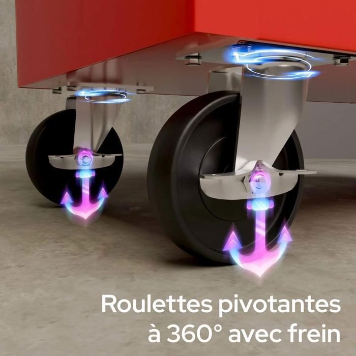 AREBOS Chariot d’atelier à 7 tiroirs en acier robuste – verrouillage central, roues pivotantes, surface résistante aux rayures