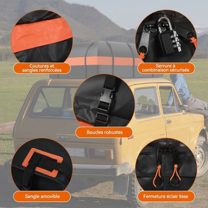 Cofre de techo impermeable para coche de 600 litros para viajes - 130 x 100 x 45 cm - Bolsa de techo resistente a la intemperie