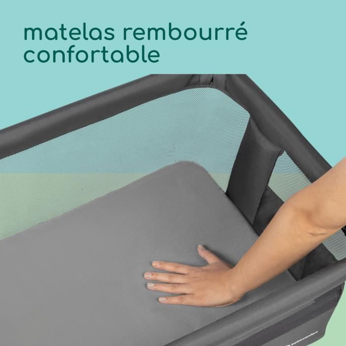 Cuna plegable y colecho BEBECONFORT Zina, de 0 a 6 meses (0 a 9 kg), 5 posiciones, colchón ajustable, grafito mineral.
