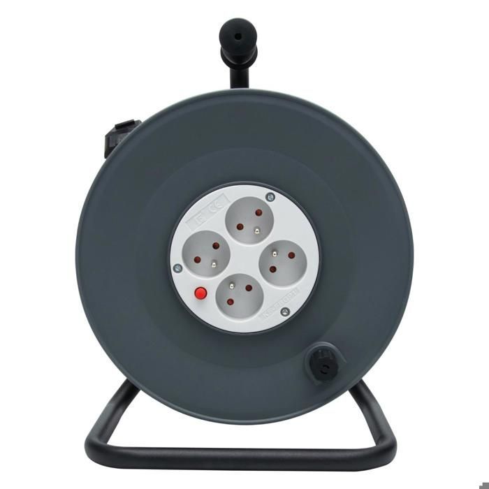 Carretel de cabo Zenitech H05VV-F de 25 m com 4 tomadas, 3G1.5, disjuntor e suporte - Zenitech