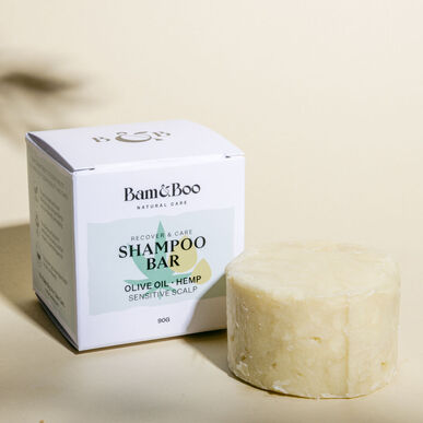 Champú sólido Bam&Boo Recover & Care para cuero cabelludo sensible, 90 g