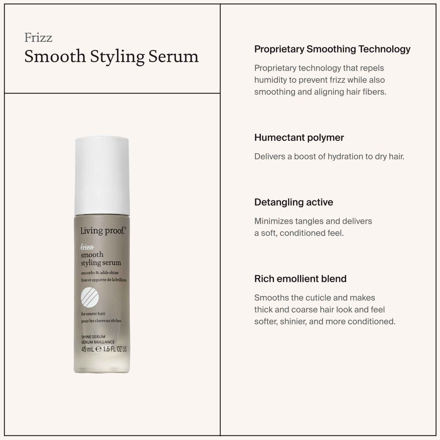 Sérum capilar Living Proof contra el encrespamiento y para un peinado suave – 45 ml