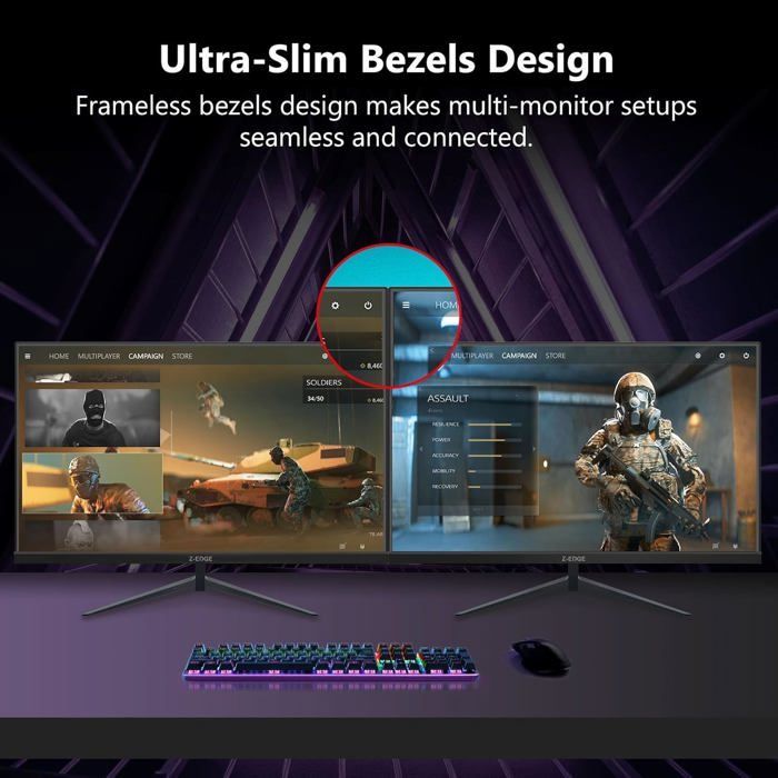 Ecran PC Gamer Z-Edge UG25S 24,5 pouces moniteur de jeu 300Hz, FHD 1080p, MPRT 1ms, IPS, ordinateur PC, 16.7M couleurs, DPx2, HDMIx2