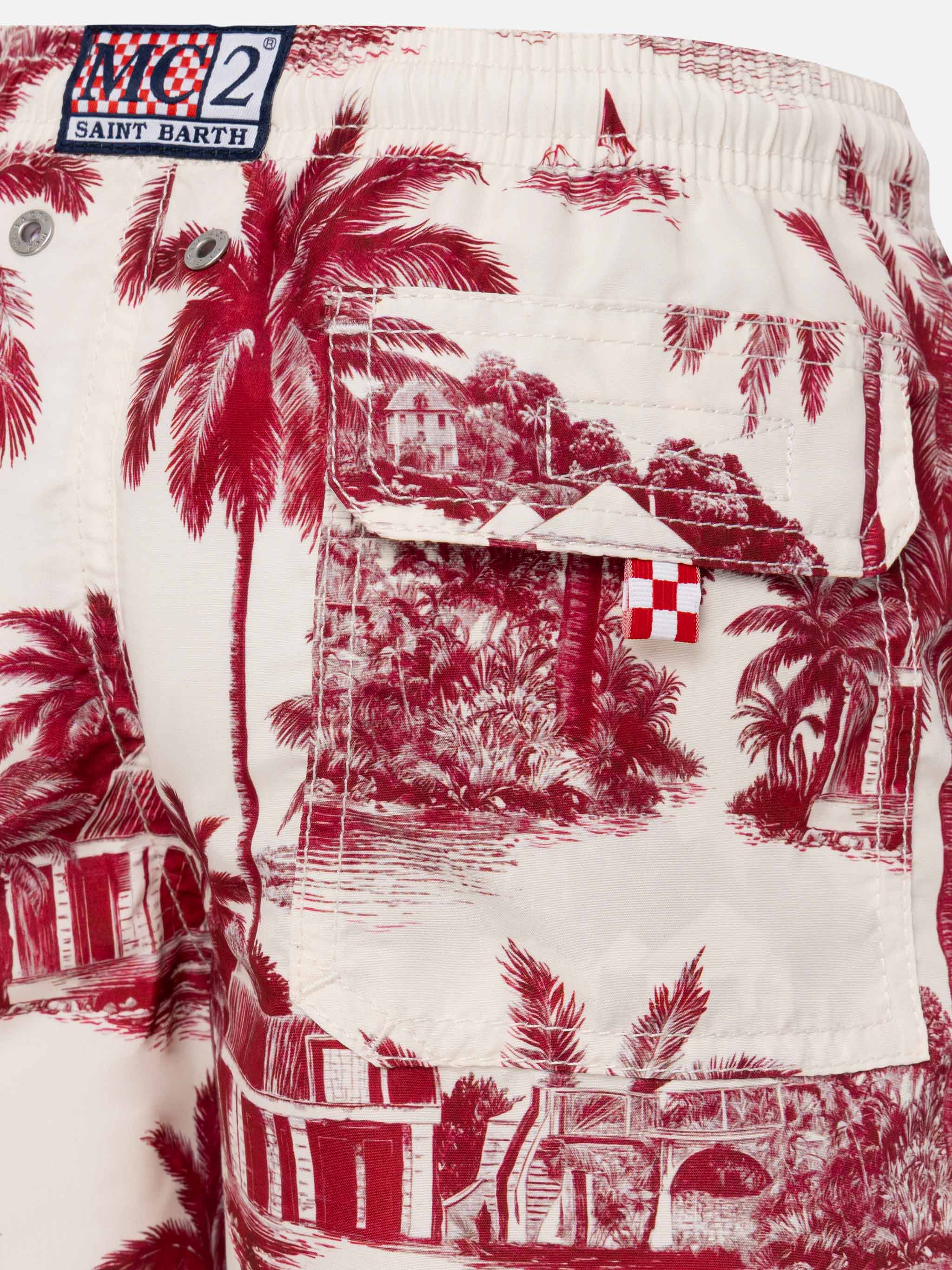 Middellange jeansbadpak met toile de jouy-print | AI CO-CRE