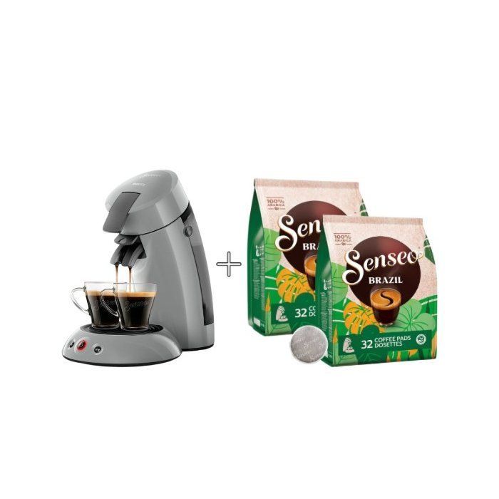 Cafetera de cápsulas - PHILIPS - SENSEO - HD6553/71 - Original - Gris + 2 paquetes de 32 cápsulas - Espresso Brasil