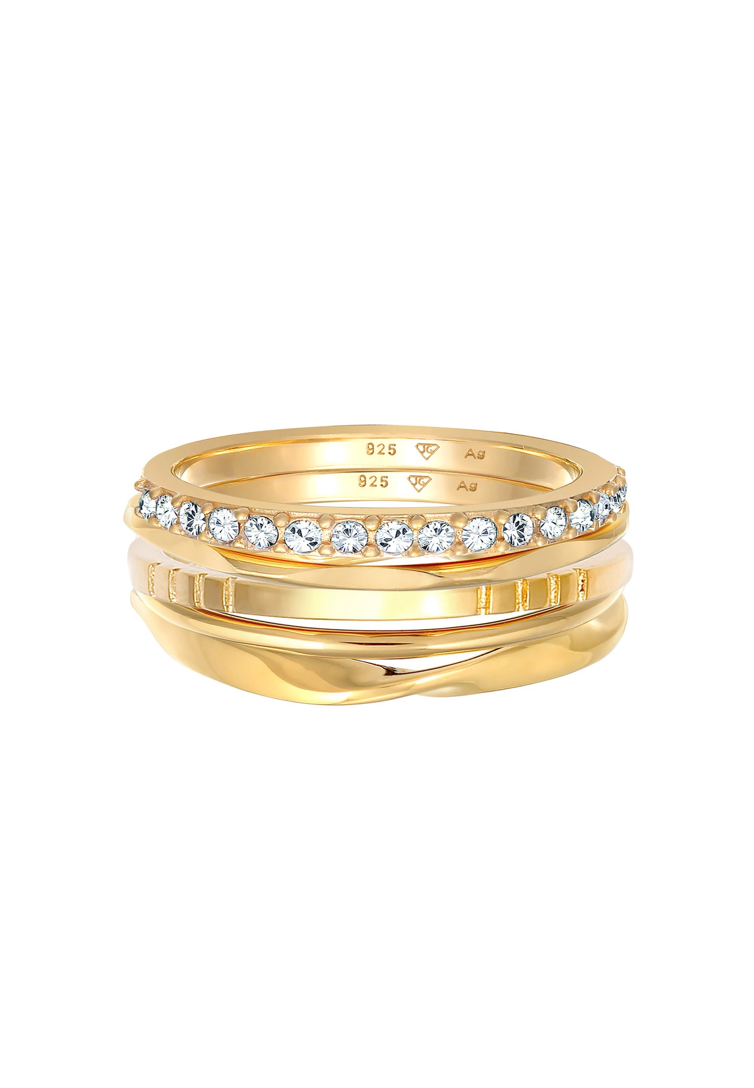 Elli Femmes Pile Bande filigrane set de 5 avec cristaux en argent sterling 925