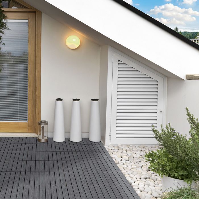 Outsunny - Baldosas para terraza - WPC - 30x30x2,2cm - Gris