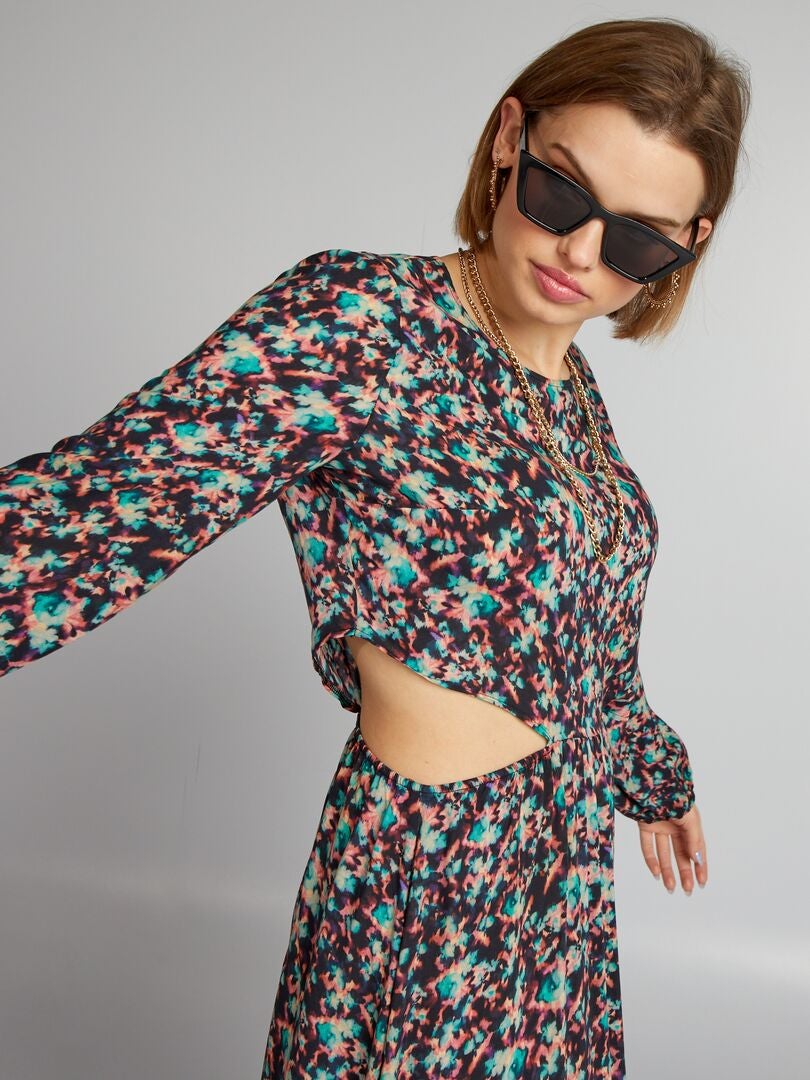 Vestido longo estampado - PRETO