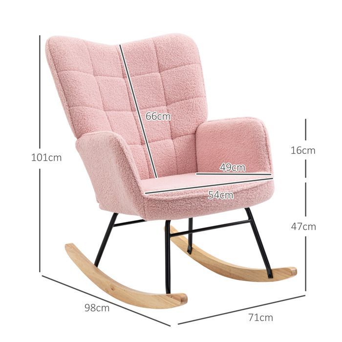 Fauteuil à bascule - HOMCOM - revêtement effet laine bouclée - structure en acier - pieds en bois massif - rose