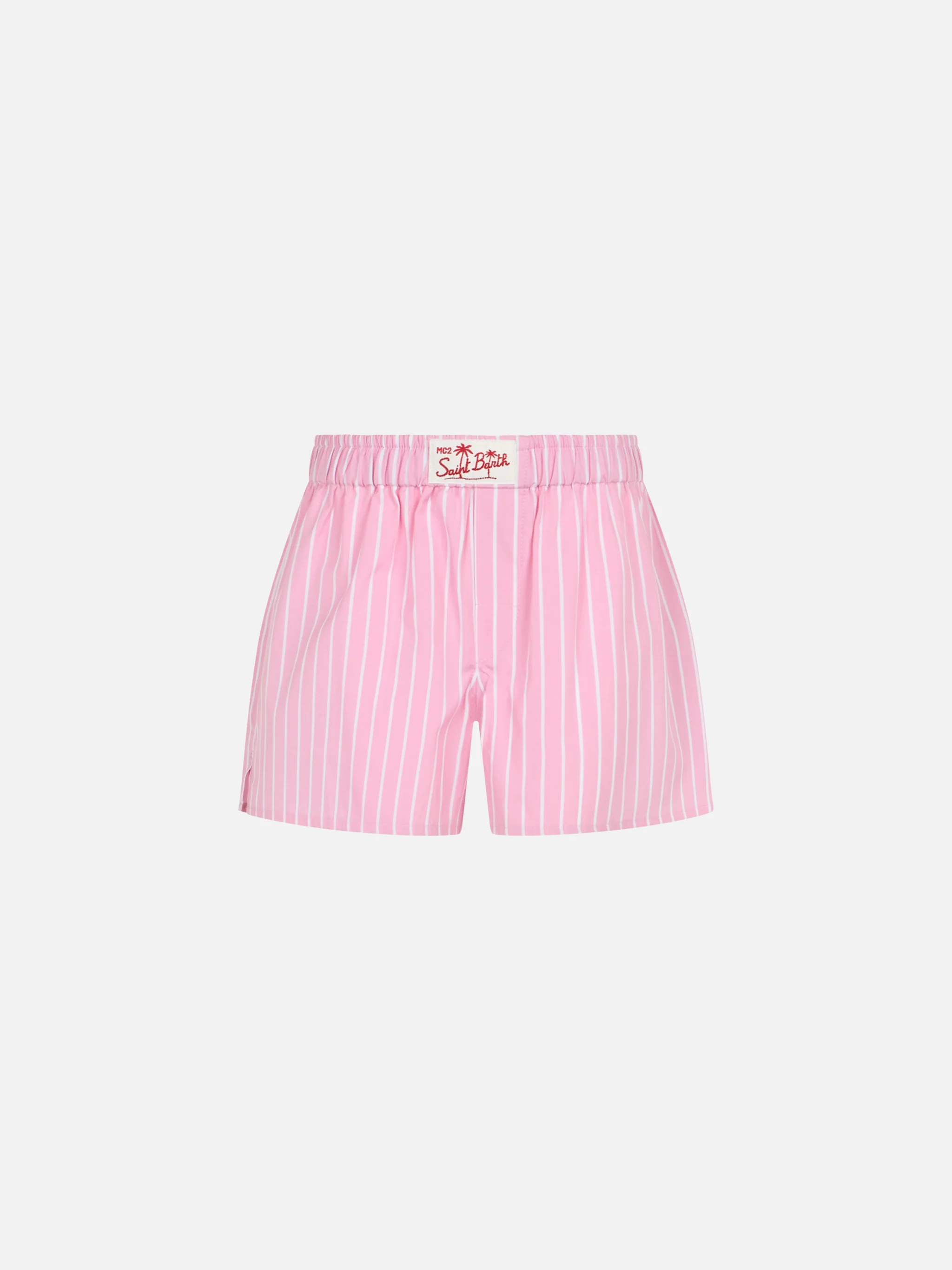 Shorts Boxy Jr para meninas, em algodão com estampa de listras rosa.