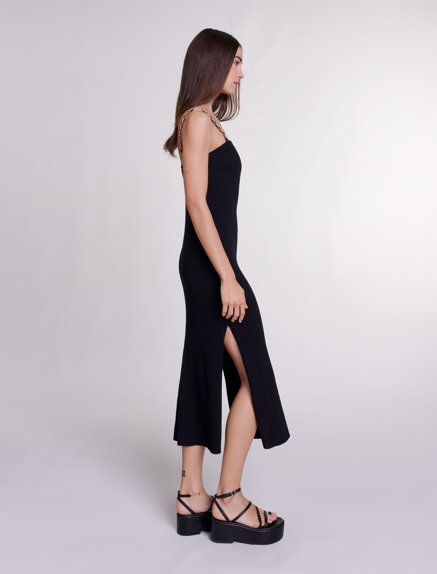 Rochie lungă tricotată - Neagră