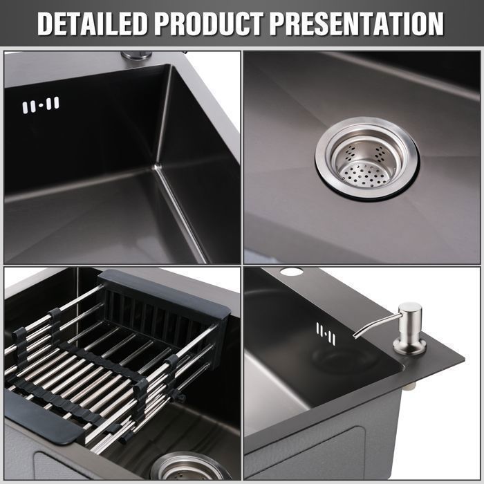 Kitchen sink - DEWINNER - 55x45x19CM - Stainless steel - 1 bowl - Dispenser & basket