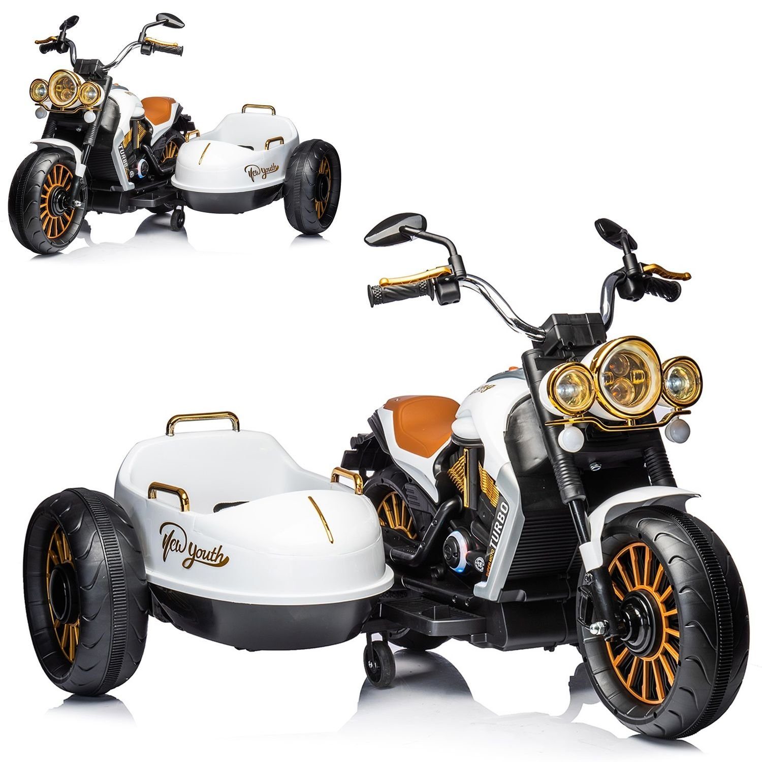 Chipolino elektrická dětská motorka Dětská elektrická motorka DUO, nosnost 50 kg, TRON, postranní vozík, hudební funkce, pro 2 děti