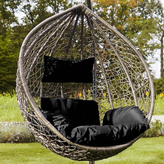Sedia sospesa in polyrattan con supporto HOME DELUXE CIELO - Nero