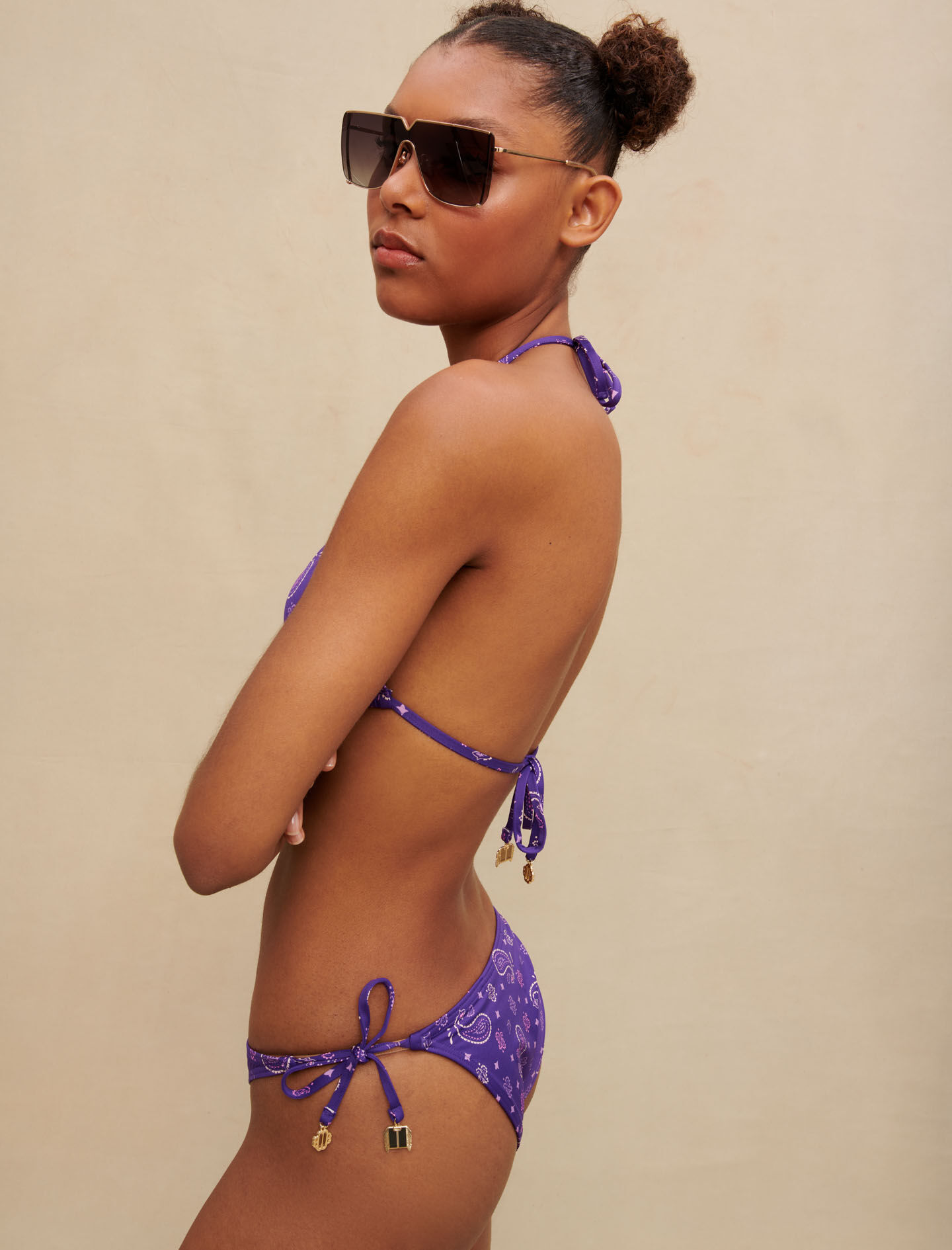 Bikini cu imprimeu paisley - Bandană violetă