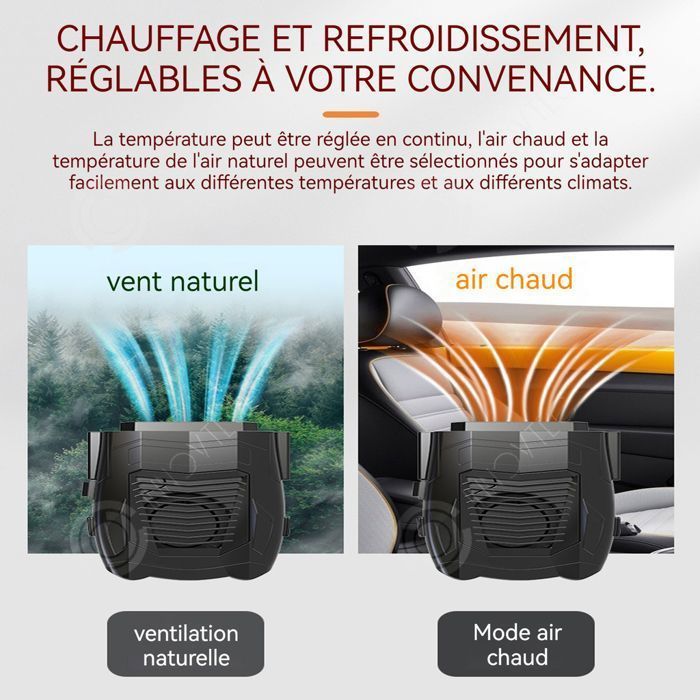 PAS Chauffage de voiture 150W 12v air froid et chaud rotatif à 360 degrés dégivrage et désembuage chauffage réchauffeur de voiture
