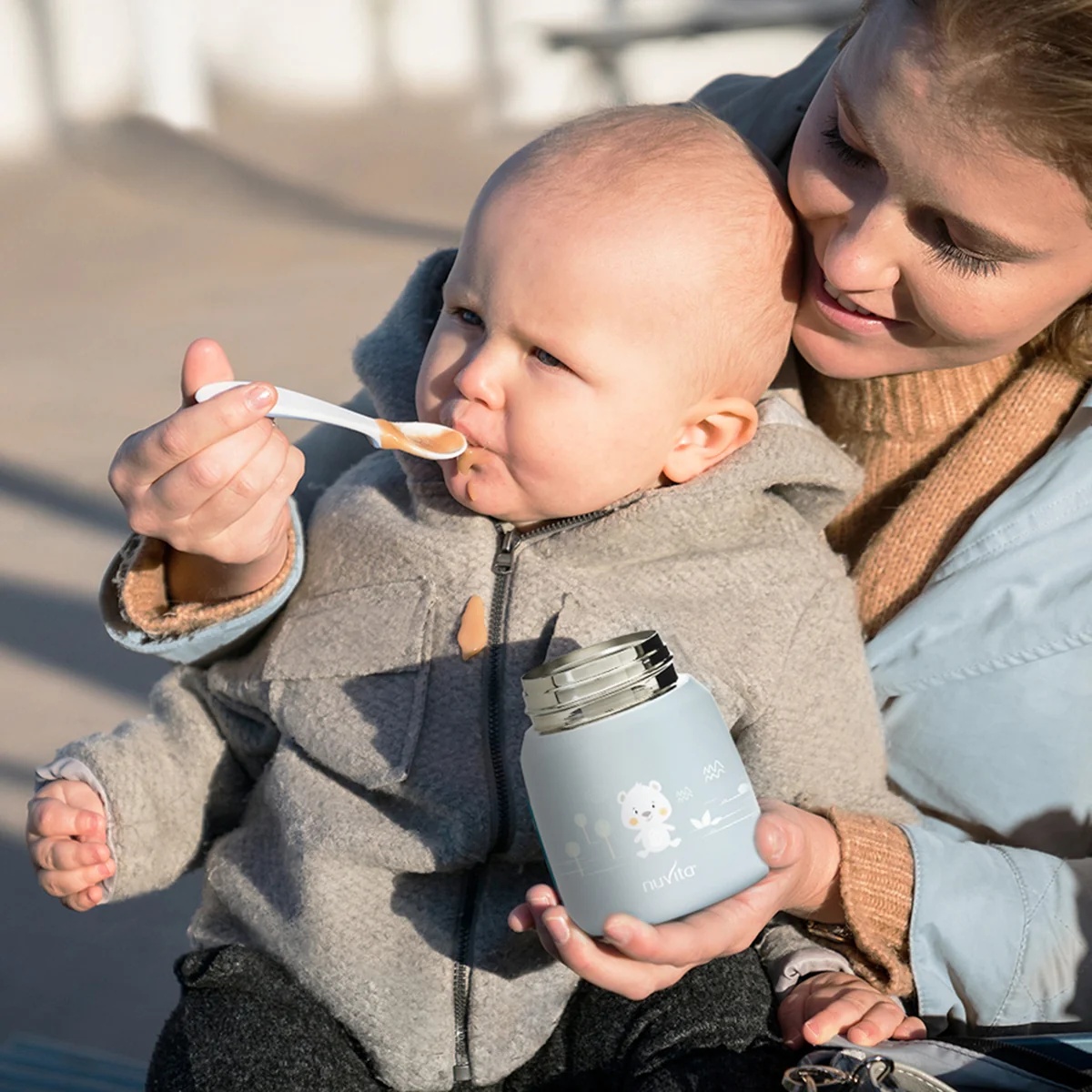 NUVITA Thermos Nuvita en acier inoxydable pour aliments liquides/solides, bleu, 300 ml, fermeture hermétique pour aliments pour bébés et bouillons