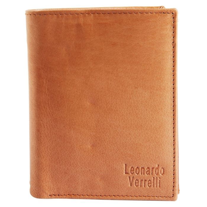 Portefeuille homme - LEONARDO VERRELLI - Leonel - Cuir buffle marron - Vertical 10x12x2 cm - 8 fentes